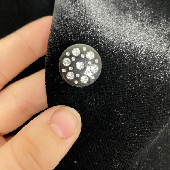 VTG  Ronni Nicole Petite Medium Black Velvet Holiday Cardigan w/ Lace & Beading - Picture 7 of 8